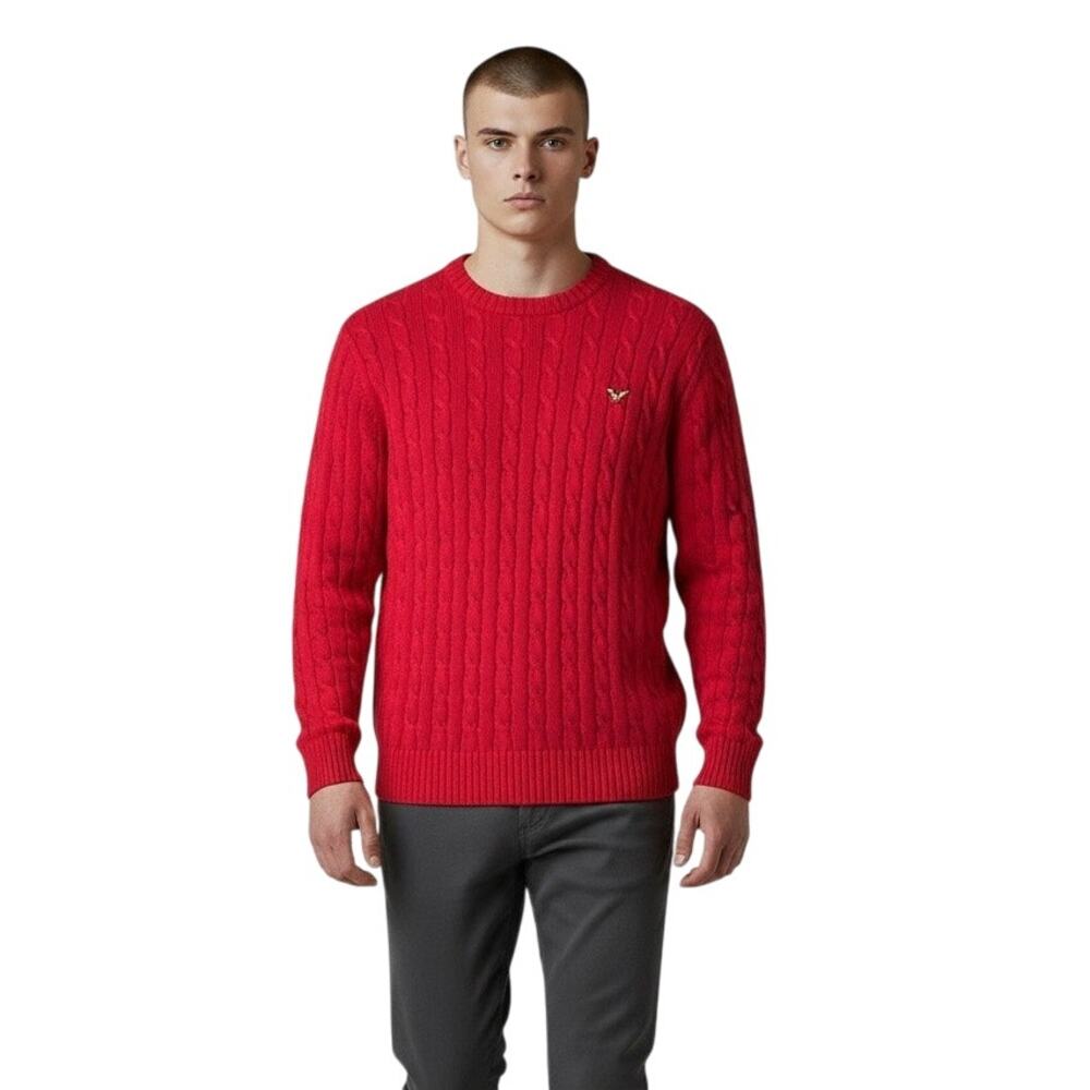 Duck Head Men's Cotton Crew Neck Cable Knit Sweater in Red Size Large
